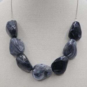 Womens Marbled Charcoal Grey Acrylic Chunky Statement Necklace 18-20"